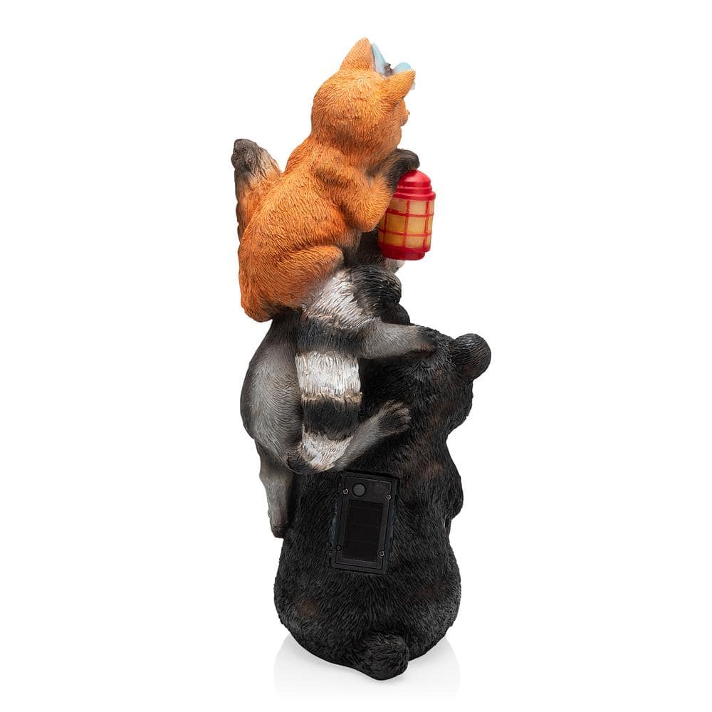 19" Multicolor Polyresin Solar Animal Friends Statue with LED Lights