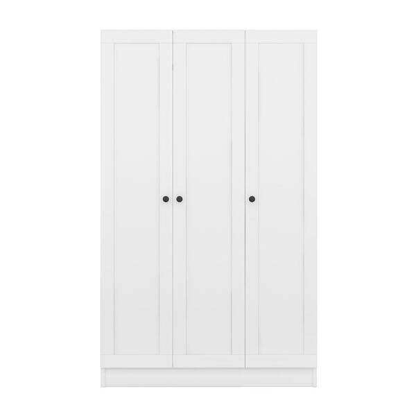 Harper & Bright Designs White Wood 41.4 in. 3-Door Wardrobe