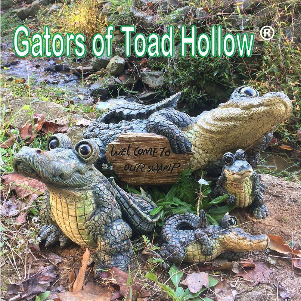 Whimsical Green and Beige Resin Alligator Garden Statue Set