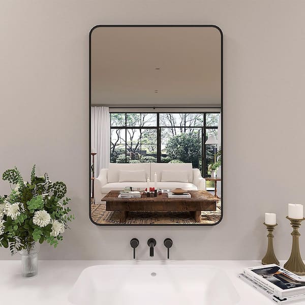 Dew 24 in. W x 36 in. H Rectangular Framed Wall Bathroom Vanity Mirror in Matte Black