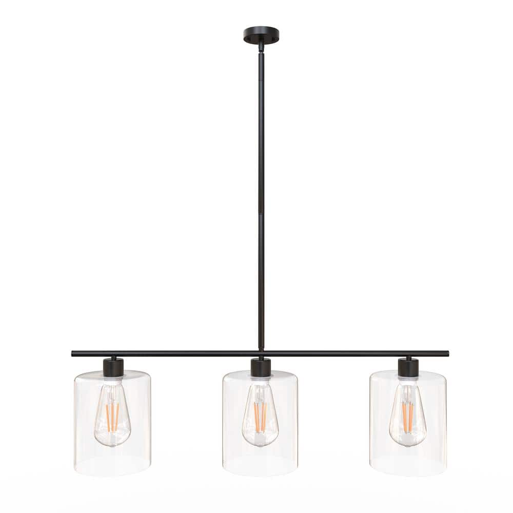 Briignite 3Light 31 in. Black Industrial Linear Pendant Light with