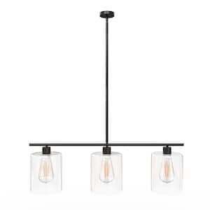 3-Light 36 in. Black Industrial Island Pendant Light, Linear Chandelier Smart Home Wall Sconce with Clear Glass Shade