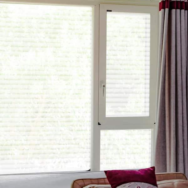 Vsmile 17.7 in. W x 78.7 in. L Decorative Frosted Privacy Window Film, Adhesive-Free Living Room Window Film, Imitation Shutter