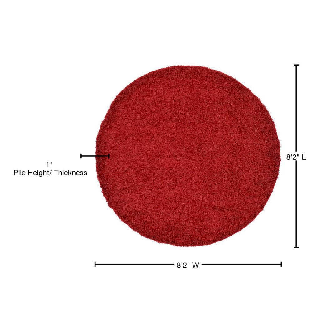 Luxe Cherry Red Round Shag Rug, Stain-Resistant & Washable