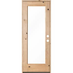 30 in. x 80 in. Rustic Alder Full-Lite Clear Low-E Glass Unfinished Wood Left-Hand Inswing Exterior Prehung Front Door