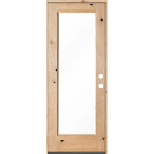 Krosswood Doors 32 in. x 80 in. Rustic Alder Full-Lite Clear Low-E Glass Unfinished Wood Left-Hand Inswing Exterior Prehung Front Door