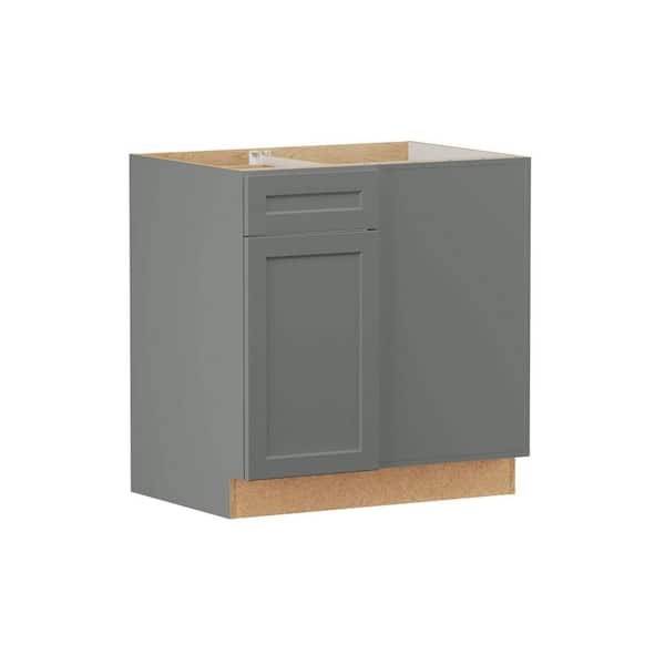 Designer Series Melvern 33 in. W x 24 in. D x 34.5 in. H Assembled Shaker Right Blind Corner Base Cabinet in Storm Gray