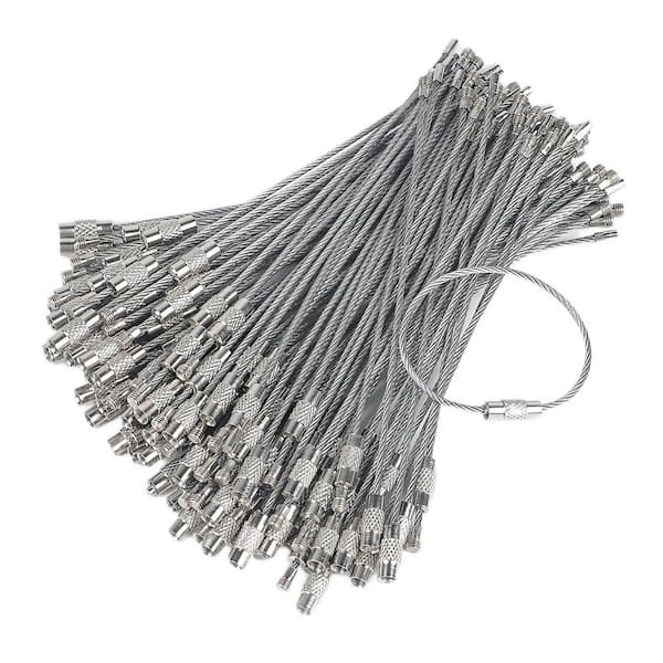 NVNOO 5 in. Wire Keychain Cable Large Stainless Steel Key Ring Loop Holder, Silver (100-Pack)