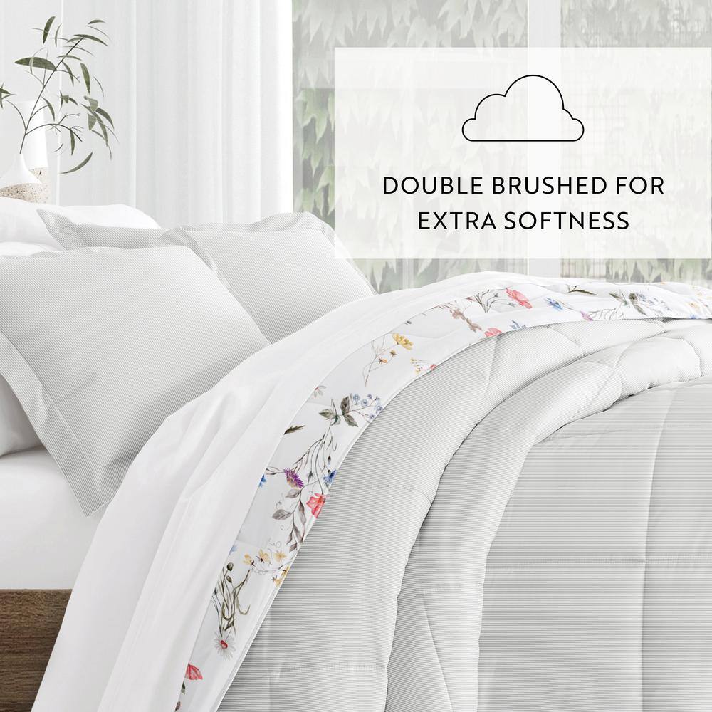 Full Pink Floral Down Alternative Reversible Comforter Set