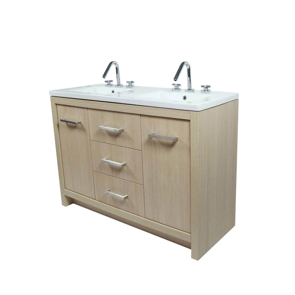 48" Neutral Freestanding Double Sink Vanity with Ceramic Top