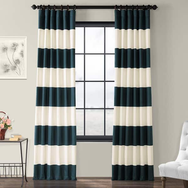 Exclusive Fabrics Furnishings Dusk Blue Off White Striped Rod Pocket Room Darkening Curtain 50 In W X 108 L Prct Hs01 The Home Depot Exclusive Fabrics Furnishings Dusk, Blue And White Striped Curtains