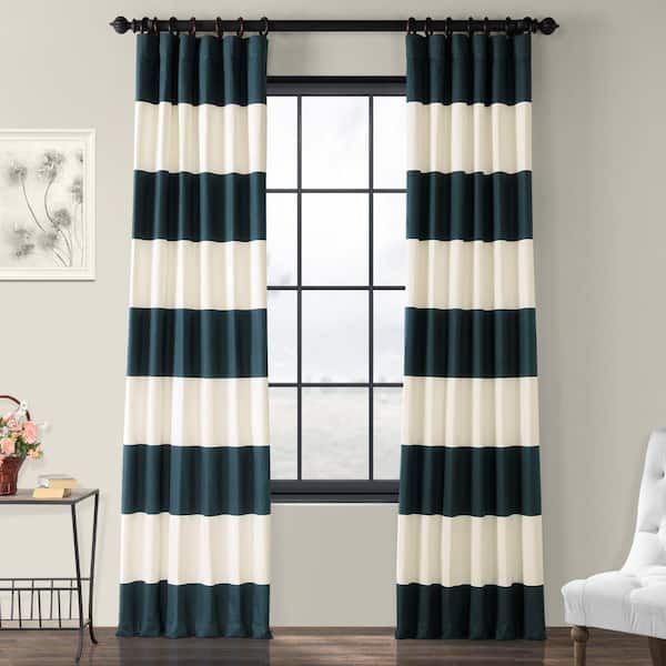 Overskrift dobbelt venom Exclusive Fabrics & Furnishings Dusk Blue/Off White Striped Rod Pocket Room  Darkening Curtain - 50 in. W x 84 in. L-PRCT-HS01-84 - The Home Depot