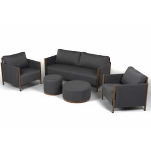 5-Piece Aluminum Frame Outdoor Sectional Sofa Set Patio Conversation Set with Dark Gray Cushions and Ottomans