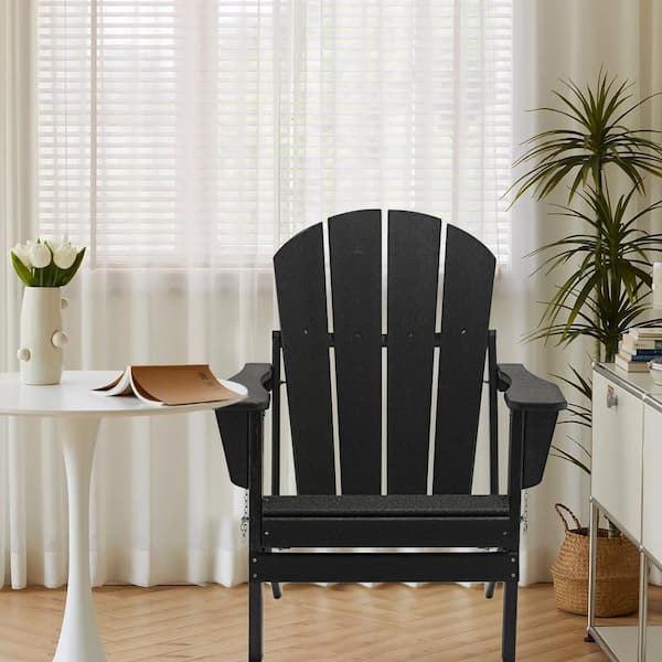 Satico Classic Folding Plastic Outdoor Patio Garden HDPE Adirondack Chair For All-Weather Use in Black