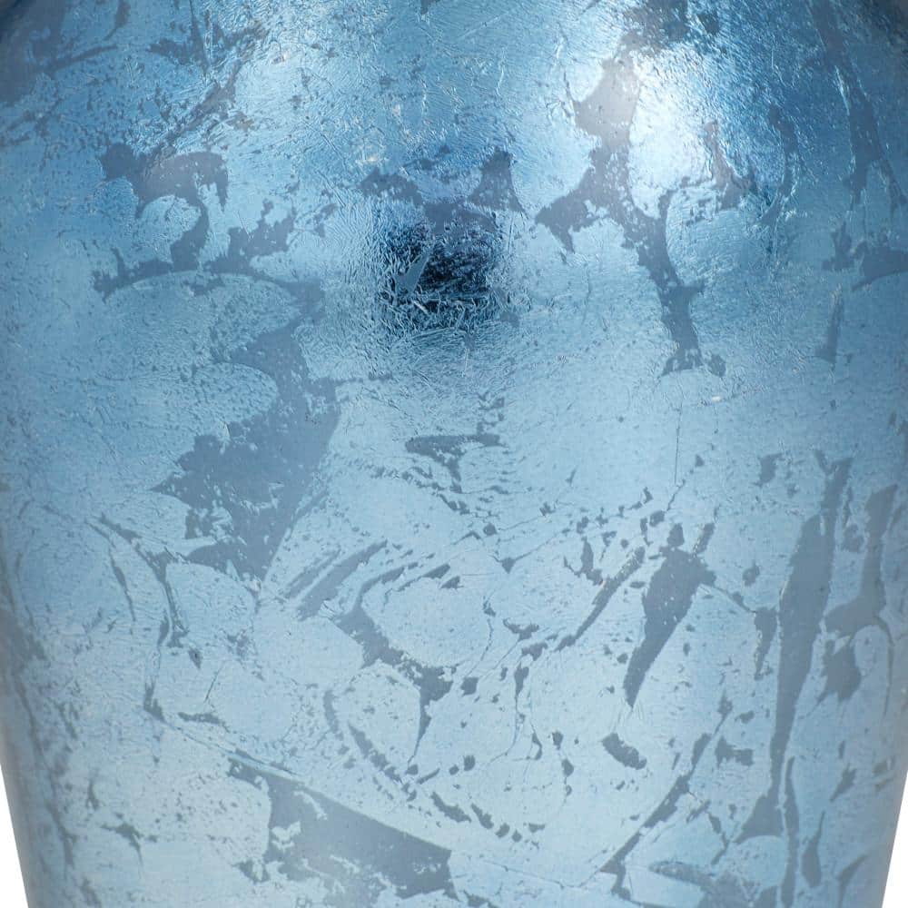 Elegance Blue and Silver Glass Round Vase with Gold Accent