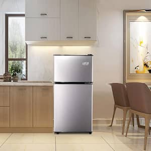 17.5 in. 3.5 Cu. Ft. Compact Small Top Freezer Refrigerator Silver with 2-Door,7-Level Thermostat and Removable Shelves