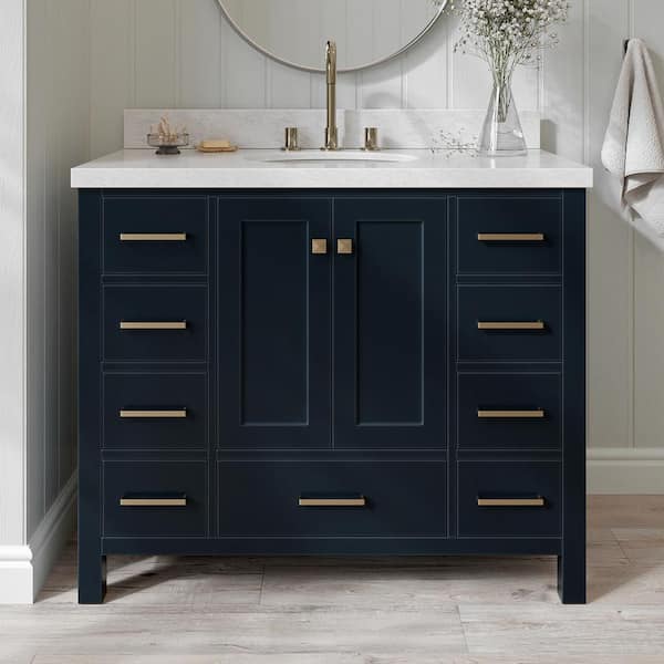 ARIEL Cambridge 43 in. W x 22 in. D x 36 in. H Vanity in Midnight Blue with Carrara White Marble Top