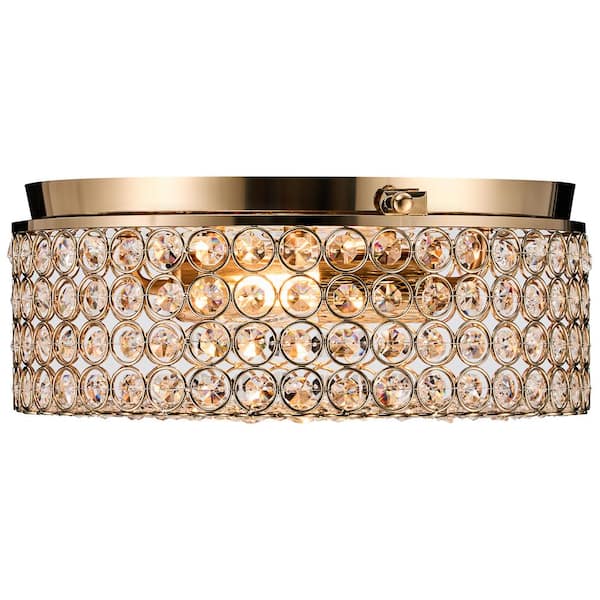Merra 12 in. 2-Light Gold Crystal Flush Mount HCF-2217-GD-BNHD-1