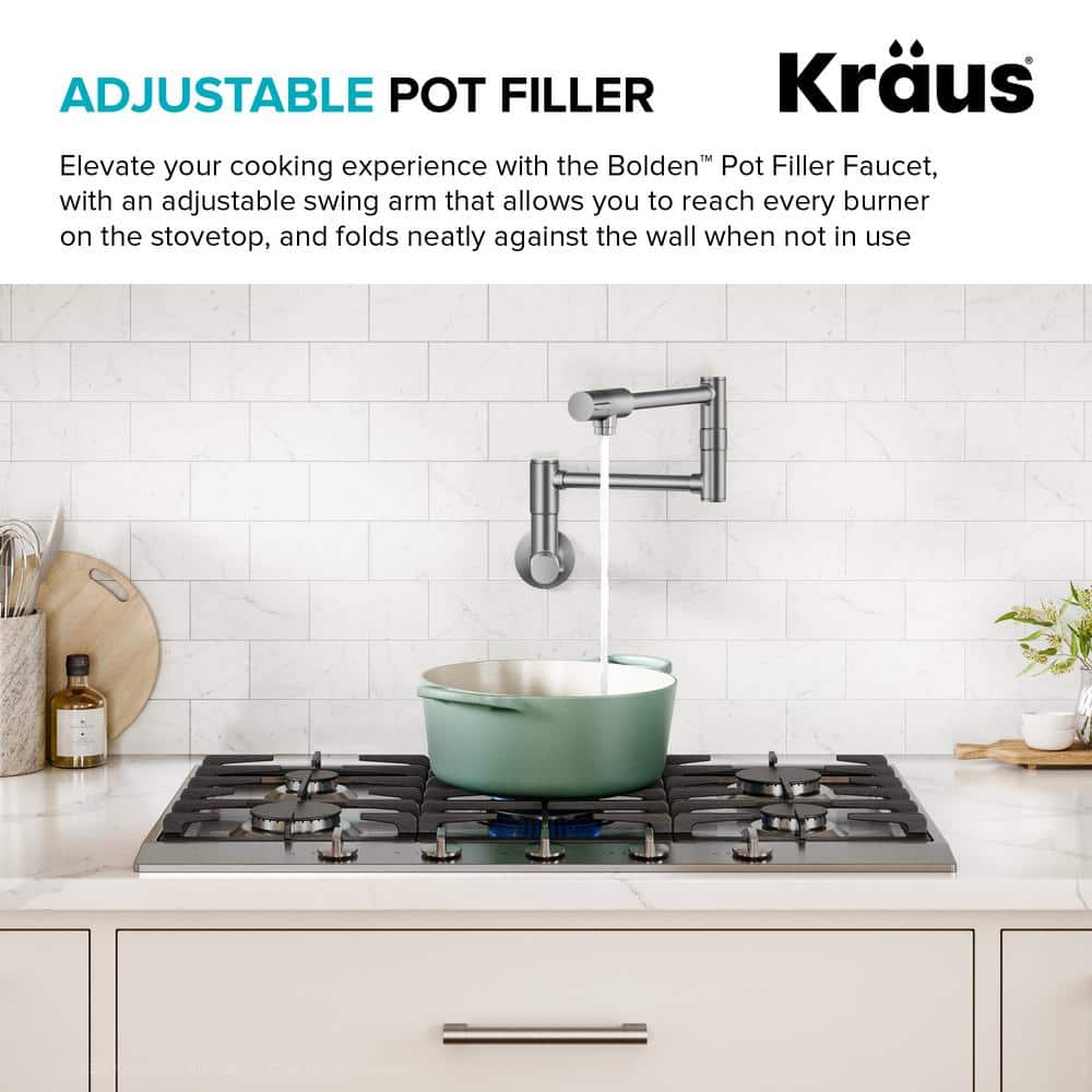Bolden Stainless Steel Wall Mount Pot Filler Faucet with Retractable Arm