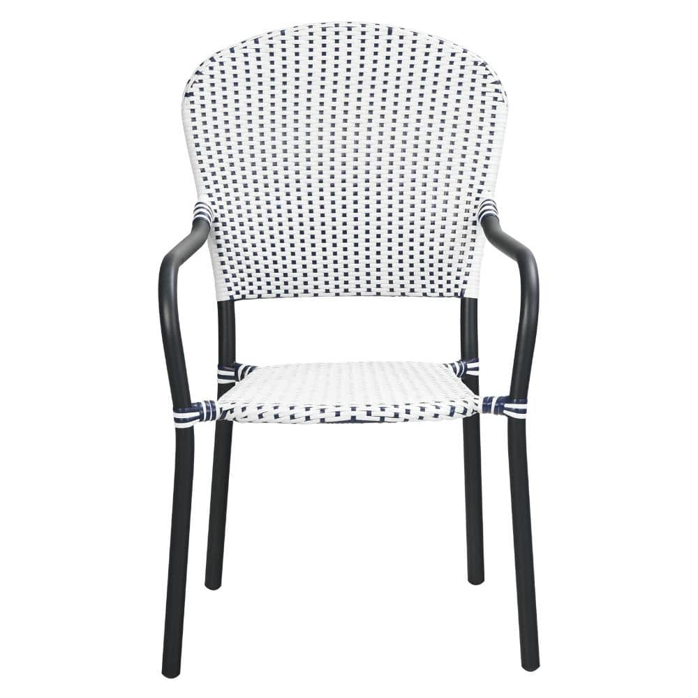 Set of 4 Stackable PE Rattan Patio Dining Chairs with Armrests and 330 lb. Capacity, White and Blue price history on PriceWatchPro