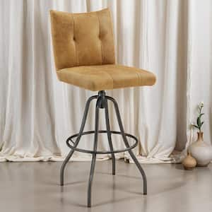 Fiolo 29.92 in Seat Height Khaki Biscuit Genuine Leather Swivel Barstool with Metal Frame