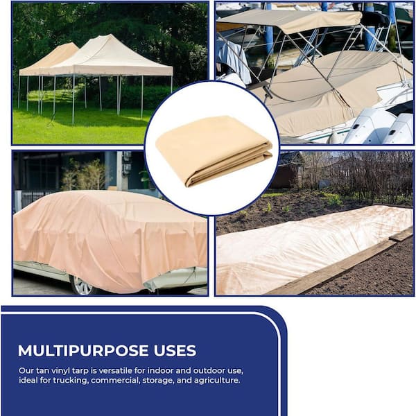 TarpsNow 5 ft. x 5 ft. Tan 20 Mil 18 oz. Heavy Duty Vinyl Plastic