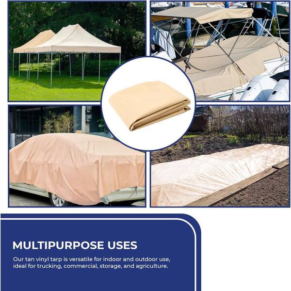 TarpsNow 5 ft. x 10 ft. Tan 20 Mil 18 oz. Heavy Duty Vinyl Plastic