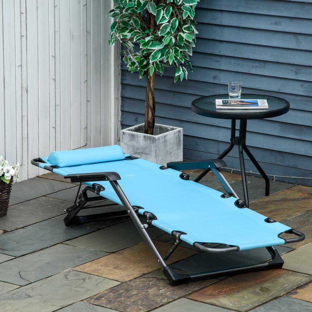 Blue Steel Adjustable Outdoor Chaise Lounge with Cushions