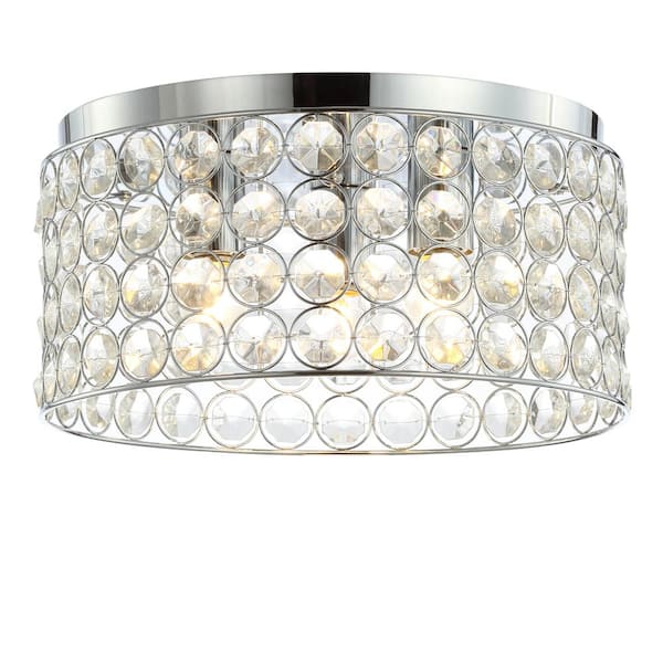 Ellen 15 in. 3-Light Crystal/Metal LED Flush Mount, Chrome