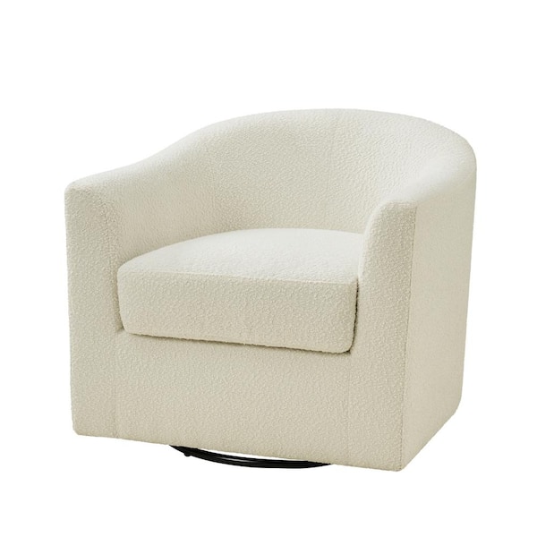 JAYDEN CREATION Catalina Ivory Contemporary Upholstered Swivel Barrel Chair