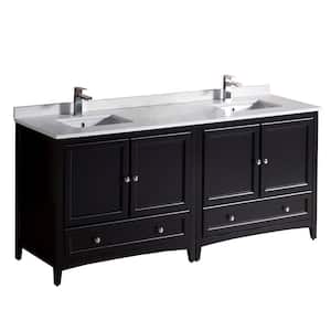 Oxford 72 in. Double Vanity in Espresso with Quartz Stone Vanity Top in White with White Basins