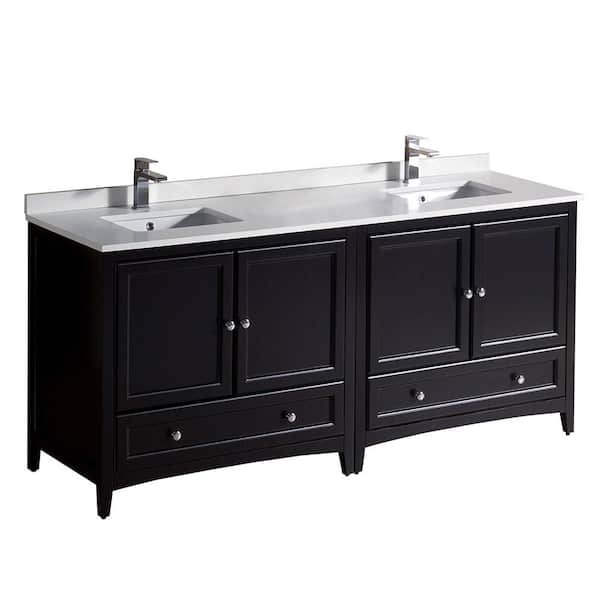 Fresca Oxford 72 in. Double Vanity in Espresso with Quartz Stone Vanity Top in White with White Basins