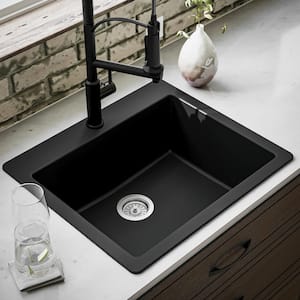 QT-820 Quartz 25 in. Single Bowl Drop-In Kitchen Sink in Black