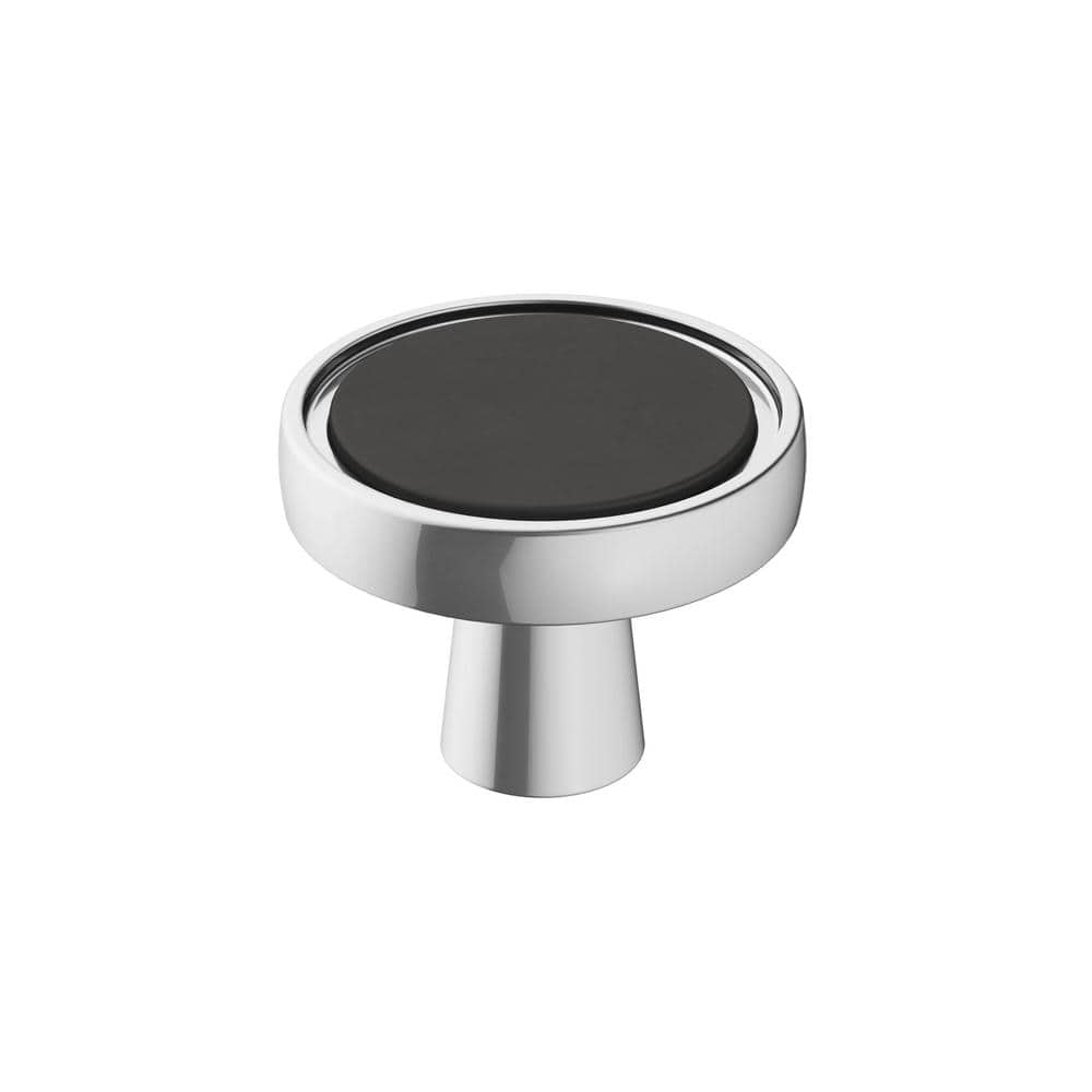 1-3/8" Round Matte Black and Chrome Cabinet Knob