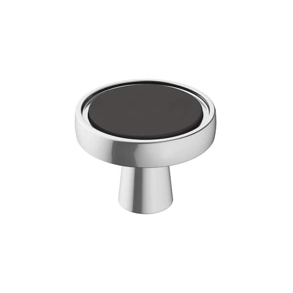 Amerock Mergence 1-3/8 in. (35mm) Modern Matte Black/Polished Chrome Round Cabinet Knob