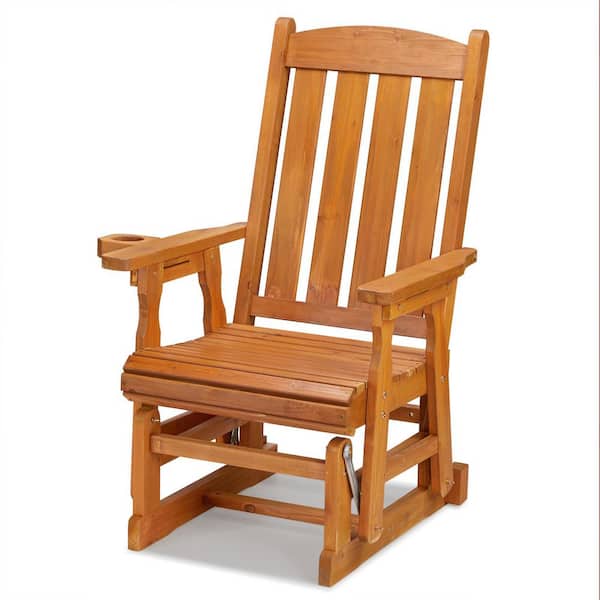 32 in. Single-Person Solid Wood Outdoor Glider with Cup Holder