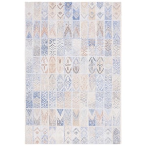 Abstract Blue/Rust Doormat 3 ft. x 5 ft. Geometric Bohemian Area Rug
