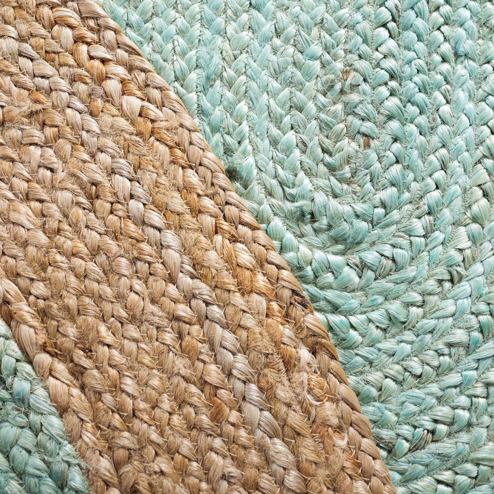 Aqua and Natural Round Braided Jute Rug, 4' Diameter