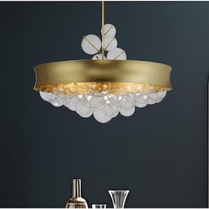 Verdi Square 60-Watt 8-Light Soft Gold Bubble Pendant Light to Semi Flush with Clear Glass Orbs and No Bulbs Included