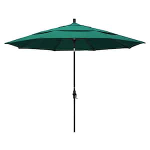 11 ft. Stone Black Aluminum Market Crank Lift Patio Umbrella in Spectrum Aztec Sunbrella