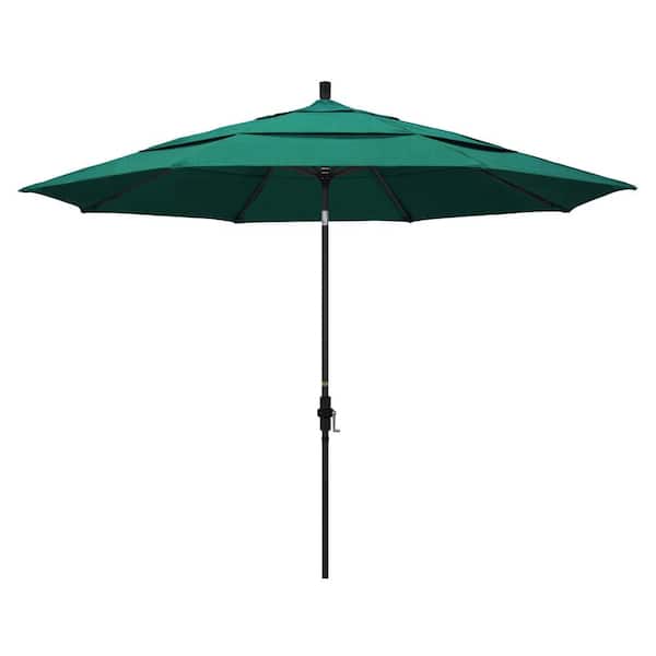 California Umbrella 11 ft. Stone Black Aluminum Market Crank Lift Patio Umbrella in Spectrum Aztec Sunbrella