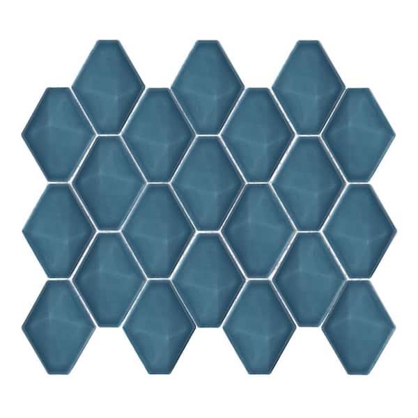 Medley Diamond Coastal Blue 10.39 in. x 12.55 in. Glossy Ceramic Mosaic Wall Tile (0.9 sq. ft./Each)
