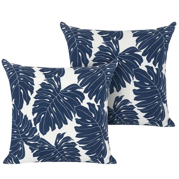 17.3 in. x 17.3 in. Patio Square Outdoor Throw Pillow in Palm Leaf (2-Pack)