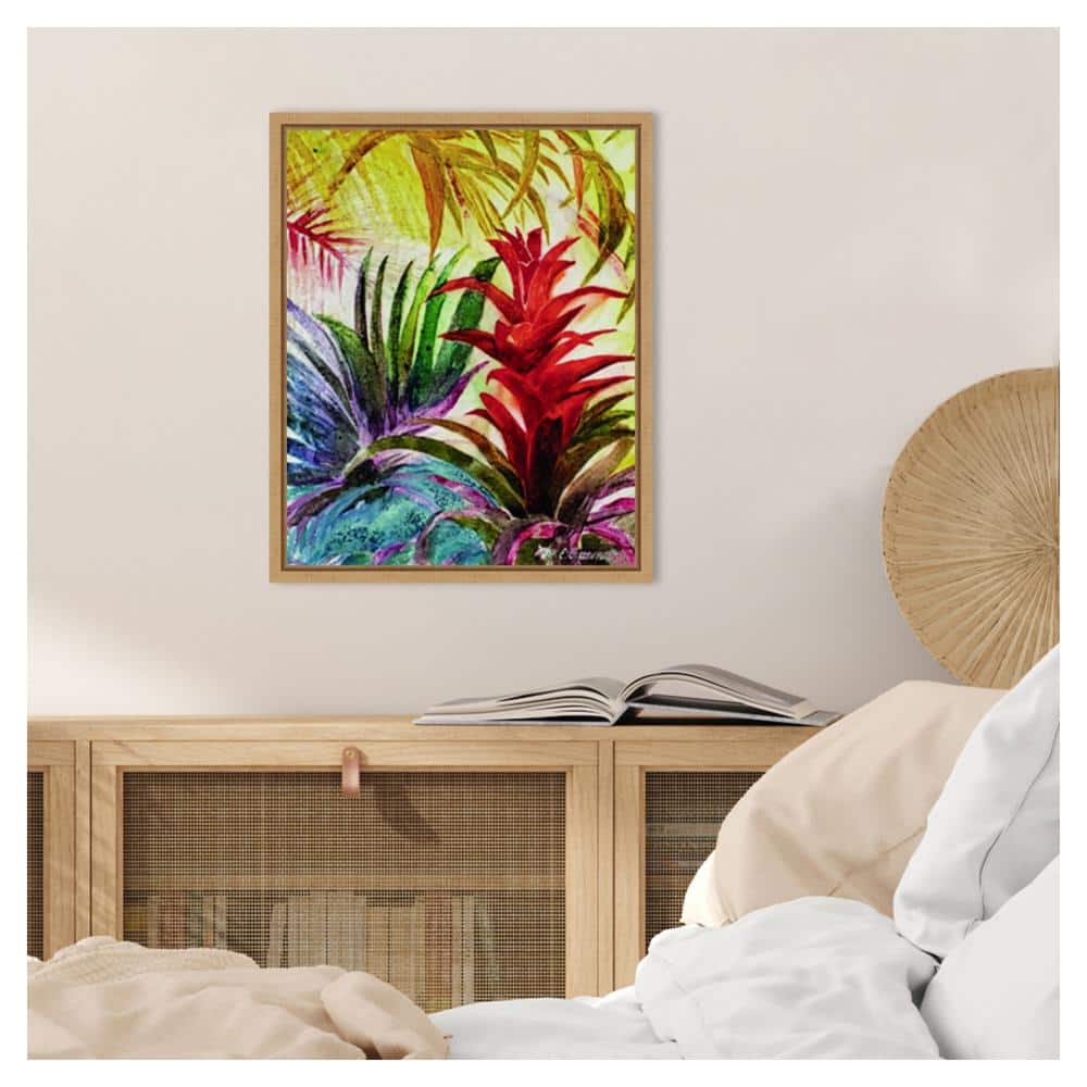 Tropic Botanicals VI Red and Green Canvas Print with Maple Frame