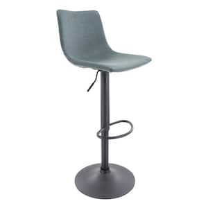 Tilbury Modern Adjustable Leather Bar Stool Black Iron Base With Footrest & 360-Degree Swivel in Peacock Blue