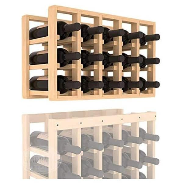 WINE RACKS AMERICA Insta Cellar, 15-Bottle Display, 5 Column Standard Extender Rack, Unstained Pine without Clear Coat, Wine Rack