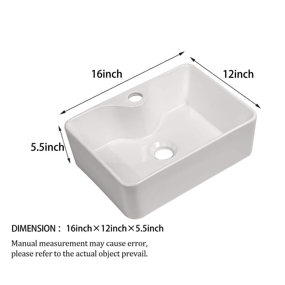 16" x 12" White Ceramic Rectangular Bathroom Vessel Sink