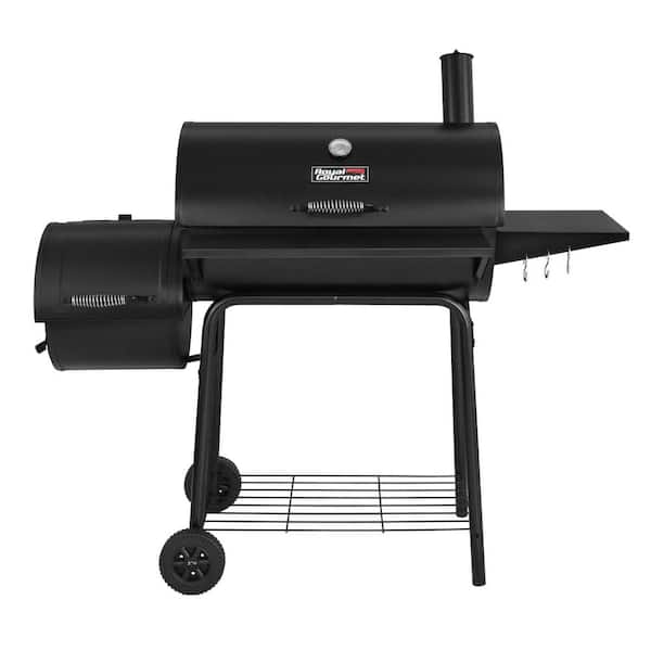 Royal Gourmet Charcoal Grill in Black with Offset Smoker and Side Table
