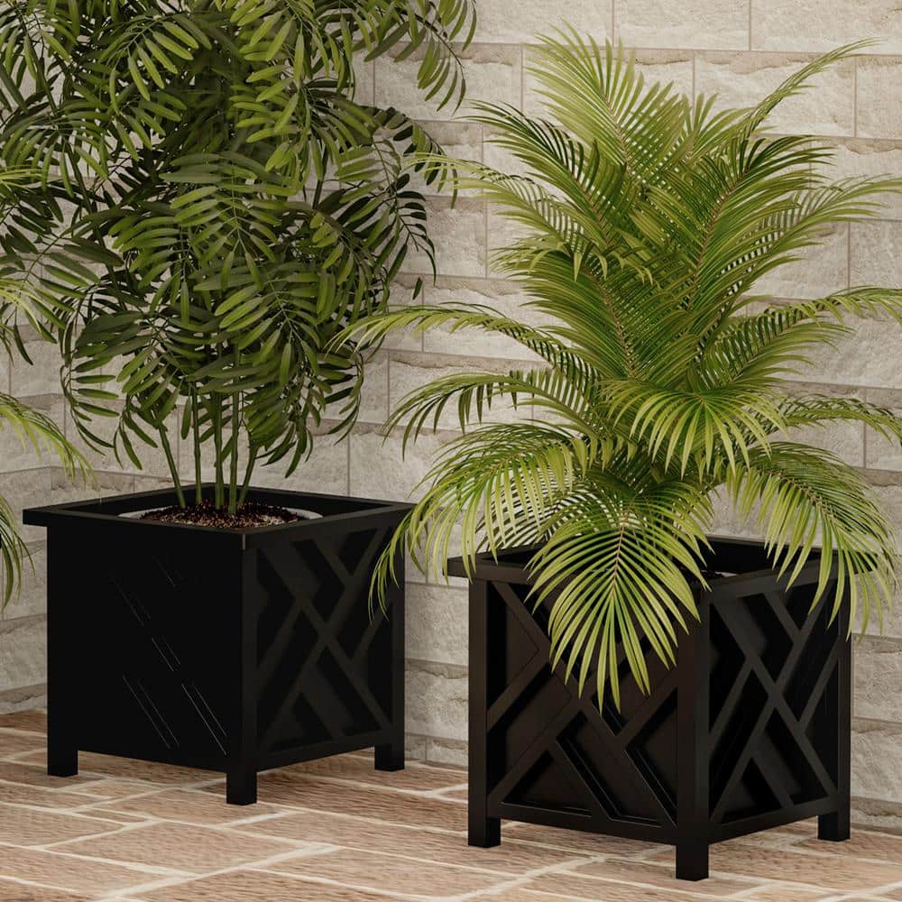 Black Square Farmhouse Outdoor Wall-Mount Planter Box Set