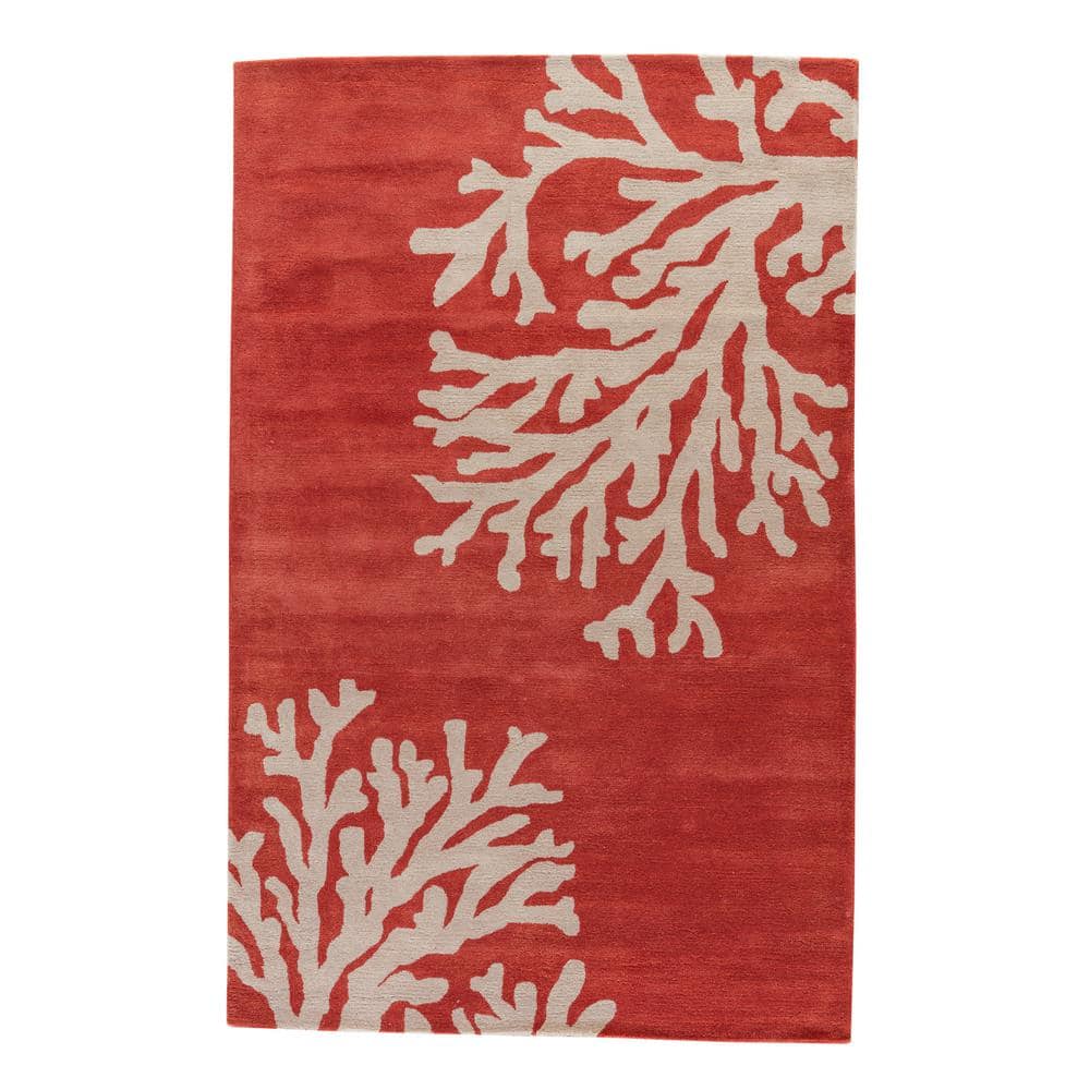 Coral and Ivory Wool Tufted 5' x 8' Area Rug